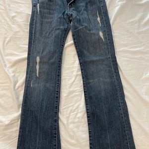 Seven for all mankind dark wash wide leg low rise flared jeans, size 29.